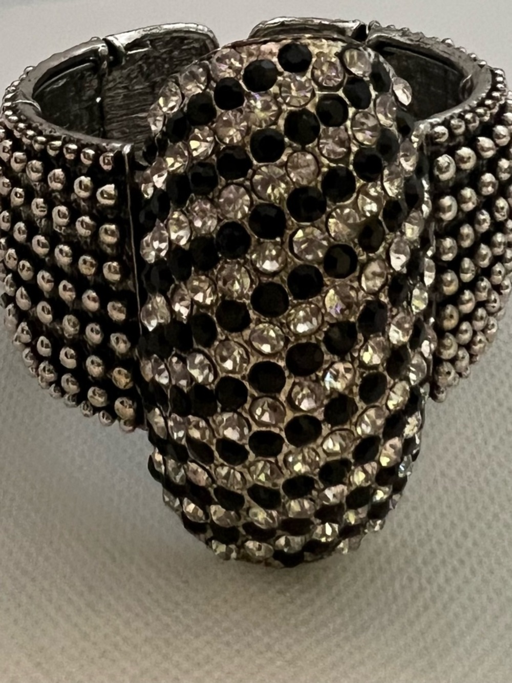 Crystal Pave Statement Cuff Bracelet - Black and Silver